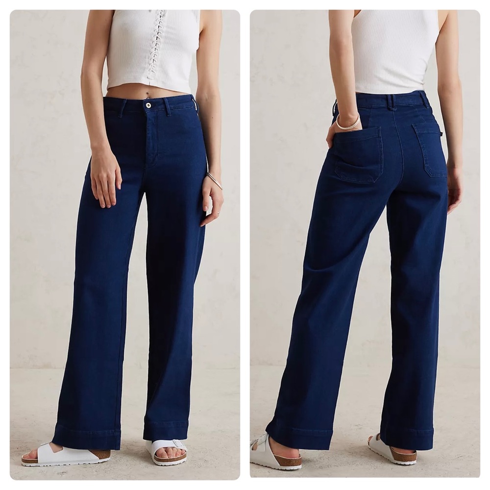 Anthropologie Pilcro The Skipper Long High Rise Wide Leg Jeans Dark Wash Size 30